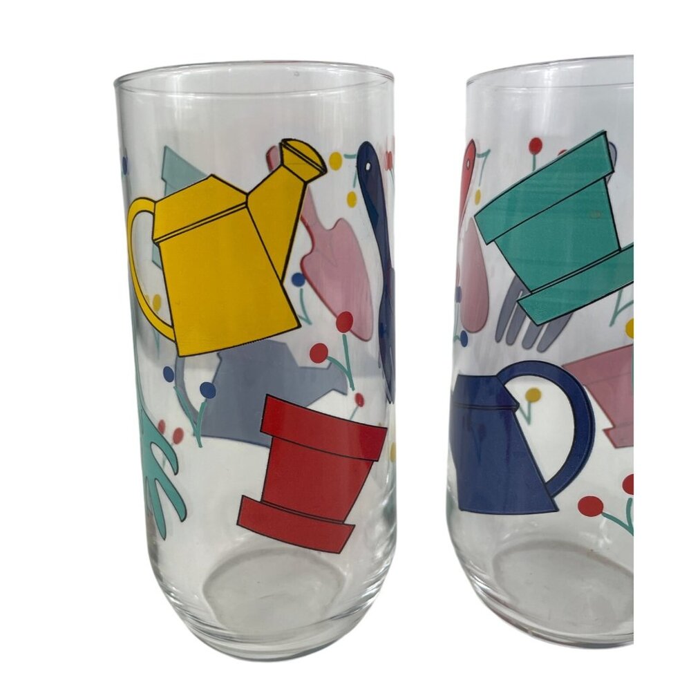 Luminarc Vintage Gardening Tools Glass Tumblers Set of 3 Colorful - Picture 2 of 9